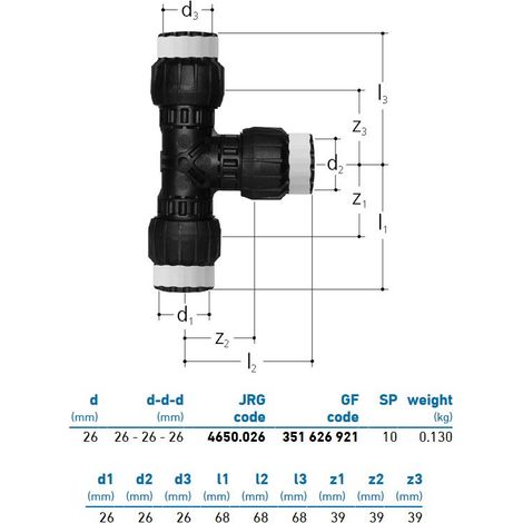 JRG Sanipex MT T uguale PPSU d. 26x26x26 mm 351626921