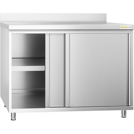 Meuble bas inox 1200x600 mm adossé PREMIUM - GOLDINOX (1/4)