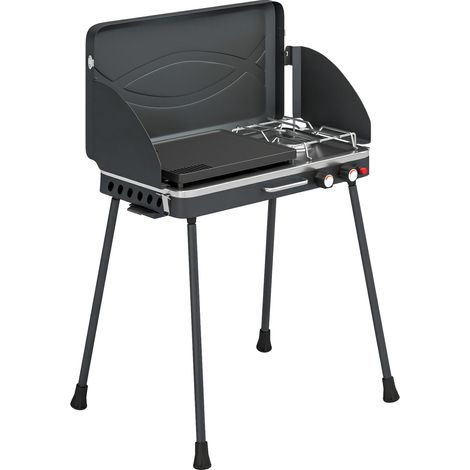 Barbecue a Gas Propano Portatile 61x47x88 cm con Griglia e Fornello 7KW in Alluminio e Metallo Nero (1/5)