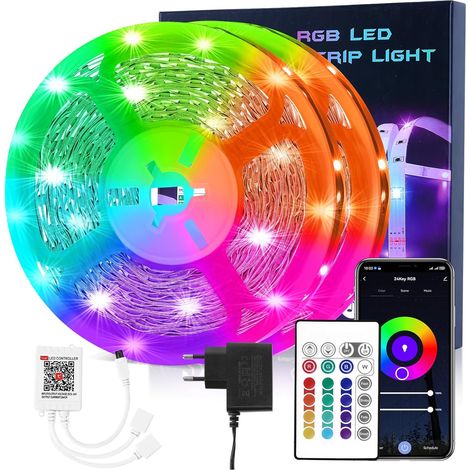 Bande LED Alexa 10 m, bande LED RGB avec télécommande IR 28 boutons, compatible avec Alexa/Google Home, synchronisation musicale, bande lumineuse LED pour fête/bar/maison/chambre/salle de sport électr (1/5)