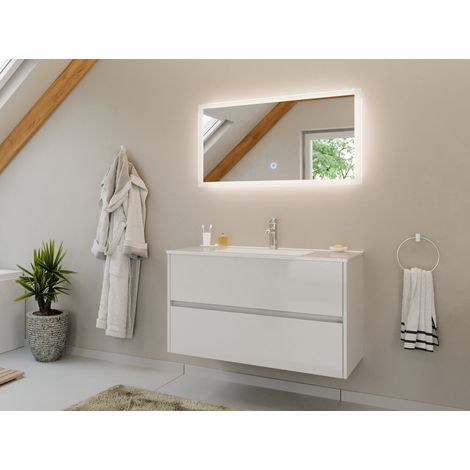 Badmöbel Set Taifun 2tlg. 100 cm mit LED Spiegel weiß Hgl