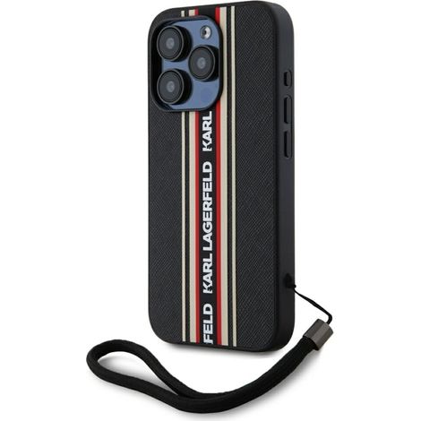 Karl Lagerfeld Saffiano Athleisure Stripes Cord Case für iPhone 15 Pro Max Schwarz und Rot (1/5)