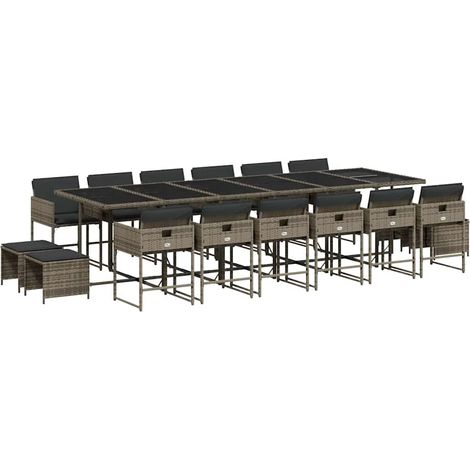Maison Exclusive - 17-tlg. Garten-Essgruppe mit Kissen Grau Poly