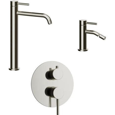 Set miscelatori lavabo alto bidet senza scarico e incasso doccia c deviatore nickel spazzolato Bette (1/4)