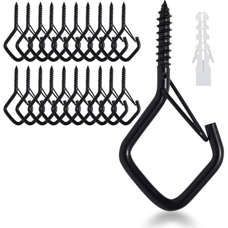 Lot de 20 vis à crochet en acier inoxydable avec sécurité, crochets à visser, crochets de plafond, crochets muraux pour suspendre des plantes en pot, des lumières (1/5)