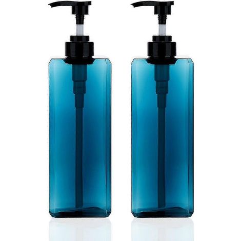 Filiyano-Lot de 2 flacons distributeurs à pompe de 1000 ml, rechargeables, de forme carrée et vides, pour des cadeaux spéciaux, bleu océan. (1/5)