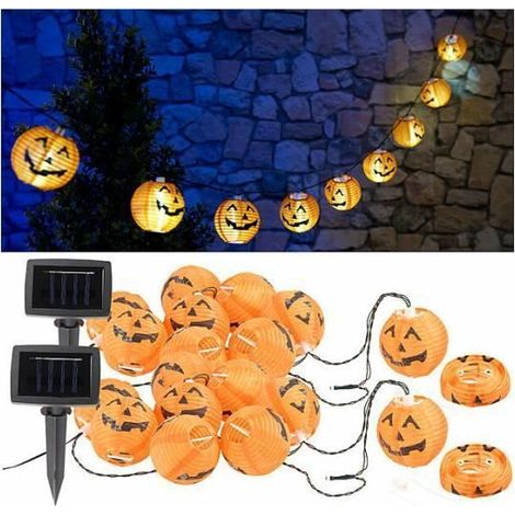 Guirlande à LED - Solaire - Citrouilles d'Halloween - 20 lampions - Décoration extérieure - Mixte (1/4)