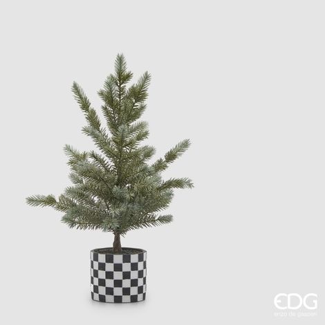 ALBERO DI PINO CON VASO A SCACCHI, H55, VERDE (1/3)