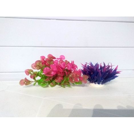 Lot 2 Plantes Plastiques Déco Aquariums: rose et mauve (1/2)