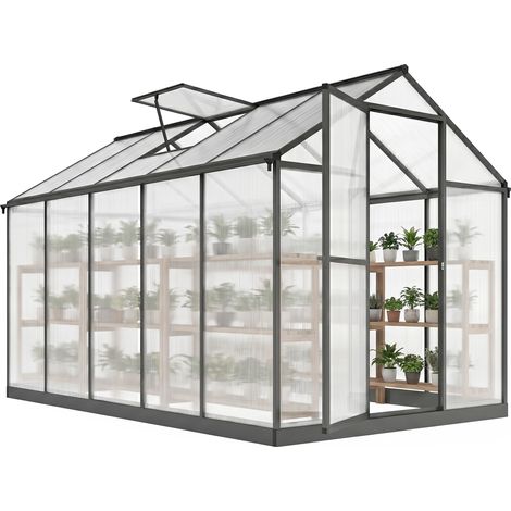 Serre de jardin - Outsunny - en aluminium polycarbonate - avec fenêtres supérieures réglables gouttières - 303x183x195cm transparent