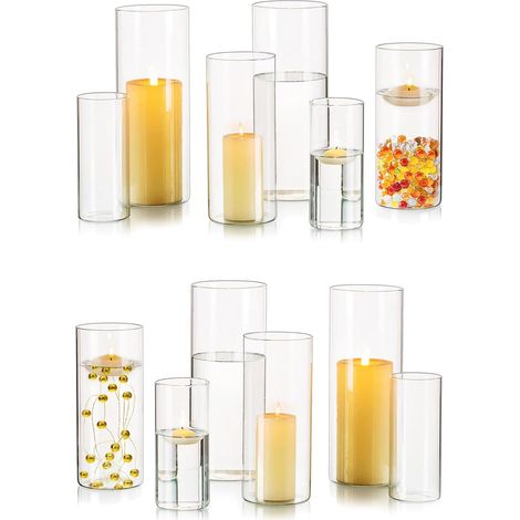 12pcs Photophore Verre Vase Cylindrique Ø6,5x15/Ø8,5x20/Ø9,5x25cm (1/5)