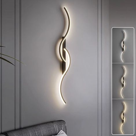 Applique murale LED 60 cm, lampe de chevet créative, lumière décorative, 3 températures de couleur réglables, applique murale incurvée, noire (1/5)