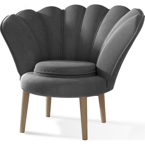 Fauteuil coquillage velours gris foncé Skidra (1/5)