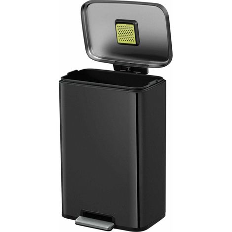 Poubelle Cuisine 50L avec Pédale INOX Noir Mat Anti-Traces Grande Capacité Fermeture Silencieuse Salle Bain (1/5)