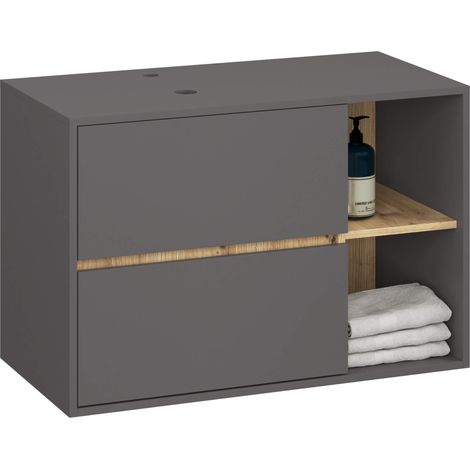 Meuble avec vasque à poser VAMI suspendu Gris Graphite 90 cm 2 tiroirs intérieur Chêne Artisan 2 étagères 90x45,5x60 cm (1/5)