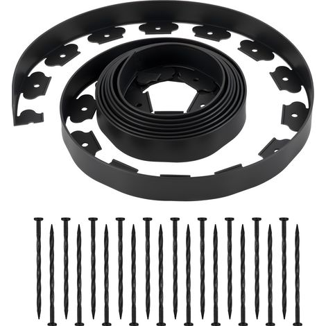 Bordure de Jardin en Plastique, 6 m x 5 cm, Bordure Paysagère avec 120 Piquets, Sans Creuser, Flexible, Résistante aux UV, Rouleau de Séparateur Chemin pour Parterres de Fleurs, Pavés de Cour (1/5)