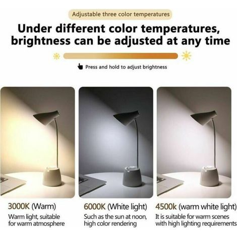 Lampe de Bureau, lampe table LED 3 modes d'éclairage et capteur tactile, lampe bureau rotation à 360 ° à intensité variable pour la (1/4)