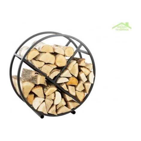 Estante para leña redondo TSITSI de acero negro con almacenamiento Ø 80 cm Raíz  Inicio  Sala de estar  Chimenea  Soporte para leña (1/4)