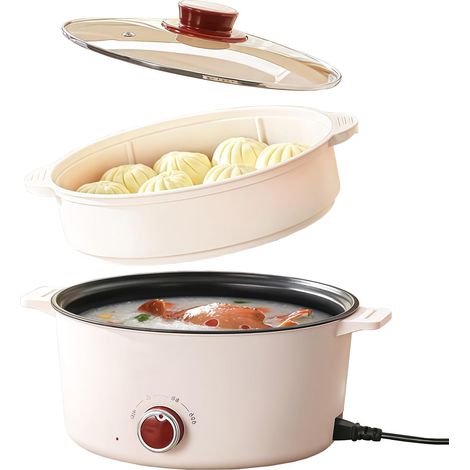Hot Pot Électrique avec Cuiseur Vapeur, 4,6 L Portable Marmite Électrique 1000W, Multifonctionnel Hotpot 3 Niveaux pour Frire, Ramen, Fondue, Soupe, Poêle Électrique pour Foyer Étudiant (1/5)