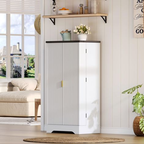 Hoher Küchenschrank mit LED-Sensor, verstellbaren Regalen, 2 Türen, multifunktional - 120x60,5x40 cm (1/5)
