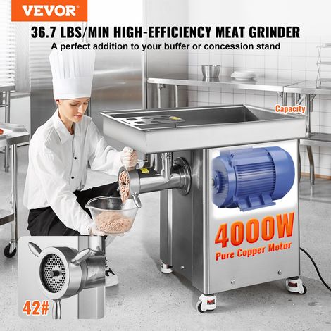 Hachoir à Viande Électrique Capacité 16,7 kg/min, Broyeur de Viande avec Lame et Plaque de Broyage, Poussoir à Saucisse en Acier In… (1/5)