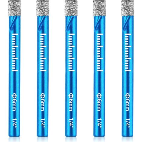 foret carrelage, 5PCS 6mm Forets Diamant brasé sous vide Forets Carrelage Brasés, Scies Cloches Forage Rapide pour Céramique, Granit, Verre, Porcelaine, Carrelage (1/5)