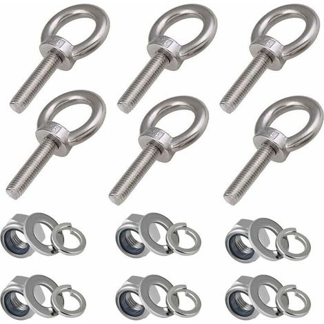 Boulons à œil M8, 6 Pièces Longueur du filetage 30mm Nylon Écrou de Blocage et Rondelles de Blocage, Boulons filetés extérieurs en acier inoxydable 304 Marine-LIAIKI