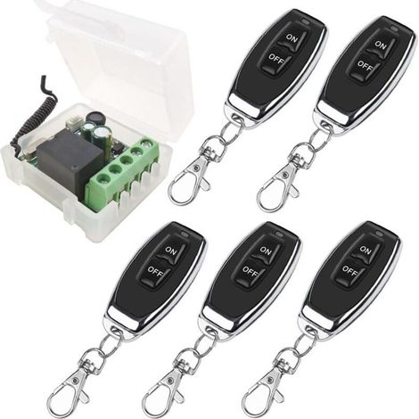 Interrupteur télécommande sans fil 433MHz – Récepteur relais 1 canal – 2 émetteurs – Portée 30m – Modes momentané, bascule, verrouillé (1/5)