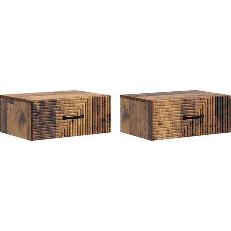 Mesita de Noche de Pared con cajón 2 pcs Madera envejecida vidaXL