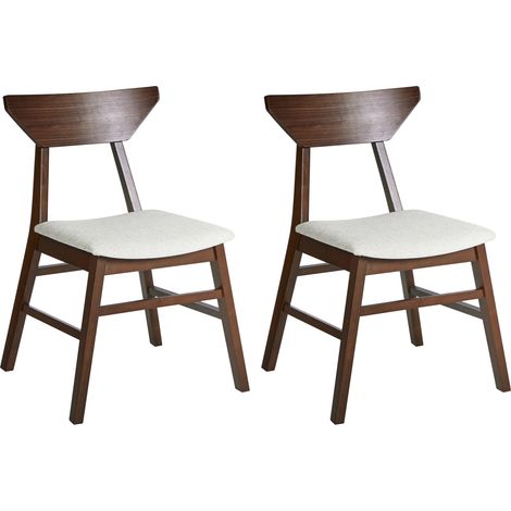 Conjunto de 2 sillas de comedor asiento tapizado en poliéster acolchado respaldo y estructura de madera de caucho comedor cocina marrón oscuro y beige Hopkins