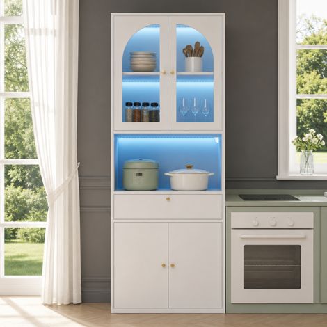 Vetrina alta 70x35x180 cm MDF e vetro bianca con LED RGB, contenitore ufficio - MEUBLIV (1/5)