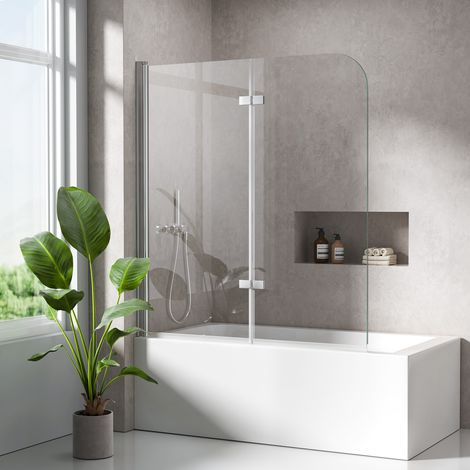 Pare baignoire pliant 120x140 cm, 2 volets, verre trempé 6 mm, pivotant – S'AFIELINA