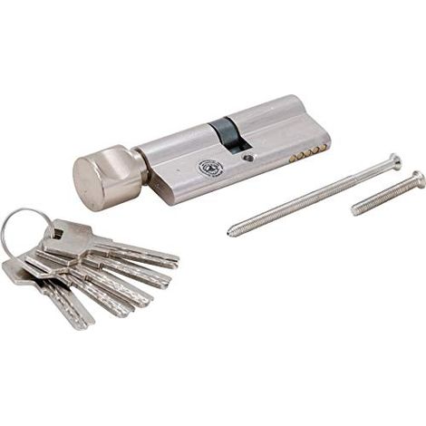 Cylindre de serrure de sécurité 80 mm – 85280 – Avec bouton rotatif – 5 clés incluses – Chromé/Argenté pour accès sécurisé (1/3)