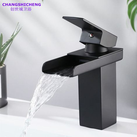 Stainless steel black painted square washbasin with single-hole hot and cold water faucet, bathroom vanity, washbasin with splash-proof design -- Black low-profile model (pipe not included)