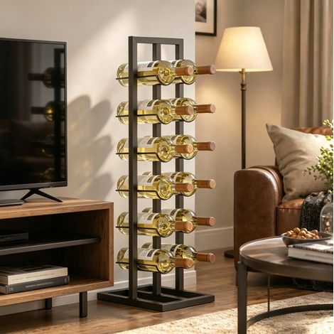 Weinregal 31x23x84,5 cm aus schwarzem Metall, 12 Flaschen, platzsparend – MEUBLIV (1/5)