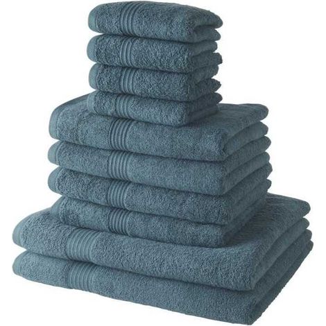Set of 10 TODAY bath towels including 4 30x50 towels + 4 50x90 towels + 2 70x130 cm bath sheets 100% Cotton - Peacock (1/2)