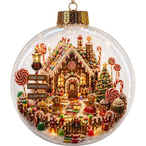 Boule de Noël lumineuse en cristal, décor intérieur 3D enneigé, décoration ronde transparente pour sapin de Noël, décoration de fêtes, style I avec lumières. (1/3)