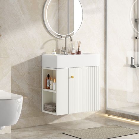 Mueble de baño con lavabo, blanco, almacenajes laterales (1/5)
