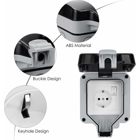 IP66 wasserdichte Steckdose mit Schalter und wasserdichter Anschlussdose, staubdichte Außensteckdose, Wandsteckdose für Küche, Bad, Garage, Pool und Garten (1/5)