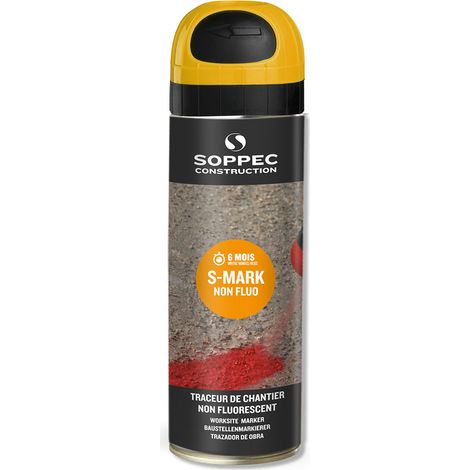 Soppec – Traceur chantier 6 mois 141902 – Peinture marquage jaune non fluo 500ml – Séchage rapide 10 min – Excellente adhérence béton et bitume