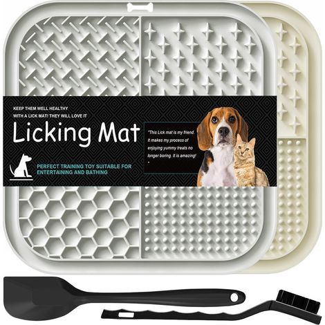 2er-Set Leckmatten, lebensmittelechtes Silikon, 4 verschiedene Texturen, 77 Saugnäpfe, für Hunde und Katzen (1/5)