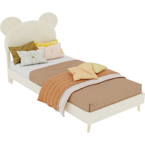 Letto singolo per bambini 90x200 cm in tessuto e metallo beige, senza materasso - CHICFURN (1/5)