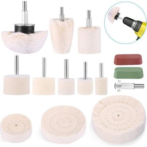 Accessoires De Polissage - Tampon Cône Roue En Velours De Coton - Pour Perceuse Ou Visseuse Sans Fil - Kit Complet 11 Pièces (1/5)