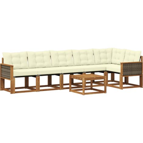 Set di divani da esterno con cuscino 7 pz Salotto da Giardino Naturale e Crema (1/5)