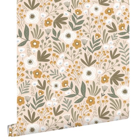 papier peint fleurs vert grisé et marron - ESTAhome (1/5)