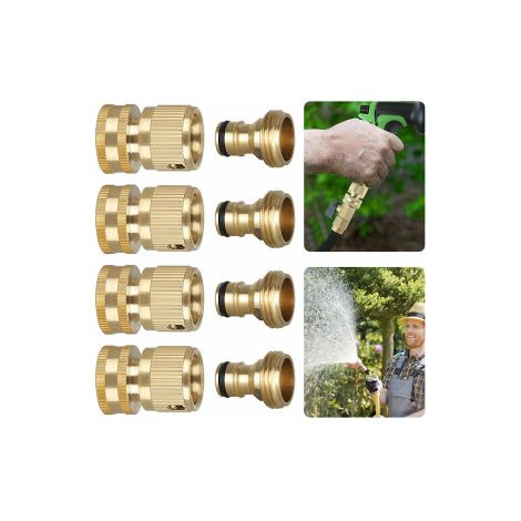 Lot de 4 raccords instantanés en laiton 1/2 et 3/4″ – Connexion push‑fit pour tuyau d’arrosage 4 ou 6 pattes – Étanchéité parfaite pour système d’irrigation goutte à goutte