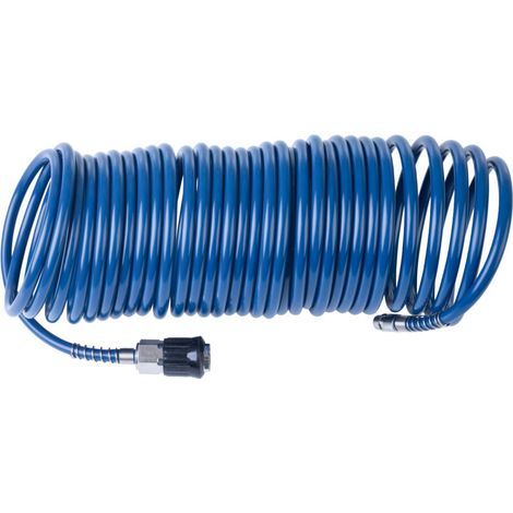 Scheppach Tuyau spiralé de 10 m avec raccord rapide - Raccord mâle 1/4" 8 bar - Tuyau à air comprimé adapté aux compresseurs - Tuyau pour compresseur, air comprimé, outillage (1/2)