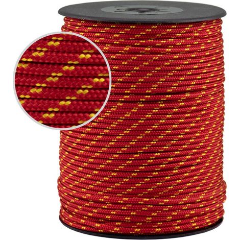 Corde de drisse fluorescente 3 mm 100 m - rouge jaune, nylon haute ténacité, 1 200-1 400 kg, 24 couleurs