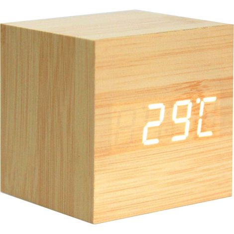 Réveil en Bois - Mini Horloge Numérique avec Affichage De L'Heure De La Température, Luminosité à 3 Niveaux Et Commande Vocale Idéale pour Les Déplacements à Domicile