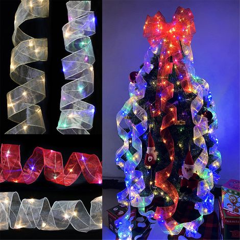 Ruban Lumineux LED - 1 m - Décoration de Noël pour Arbre et Intérieur/Extérieur - Ruban Festif avec Nœud en Dentelle - 1 Pièce (1/4)